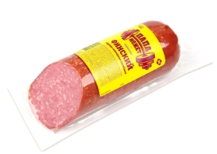 Колбаса Сервелат Финский Папа может варено-копченый со срезом 350гр