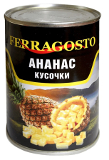 Ананасы консервированные кусочки ж/б 580мл (340) 1/12шт Ferragosto
