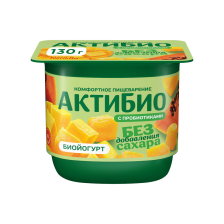 АктиБио Биойогурт 130гр 1/12шт Манго-папайя безлактозный 3%