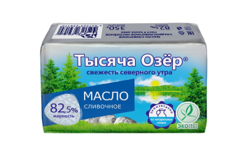 Масло 82,5% Тысяча озер 350гр сладкосливочное РФ 1/8шт