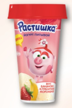 Йогурт 190гр питьевой Бананово-Клубничное мороженое 2,8% 1/6шт Растишка