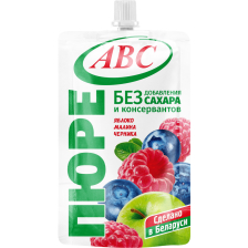 Пюре яблочно-малиново-черничное дой-пак 200гр 1/14шт АВС РБ