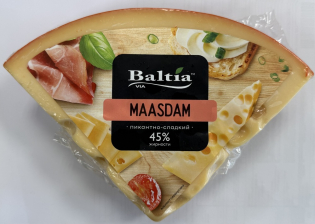 Маасдам сыр полутвердый 45% сегмент ~1кг/~7кг Балтия